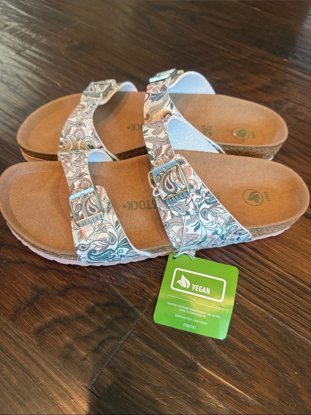 Birkenstock Women’s Sydney Vegan Two-Strap Paisley Sandal - Teal, Pink, White - Picture 2 of 5
